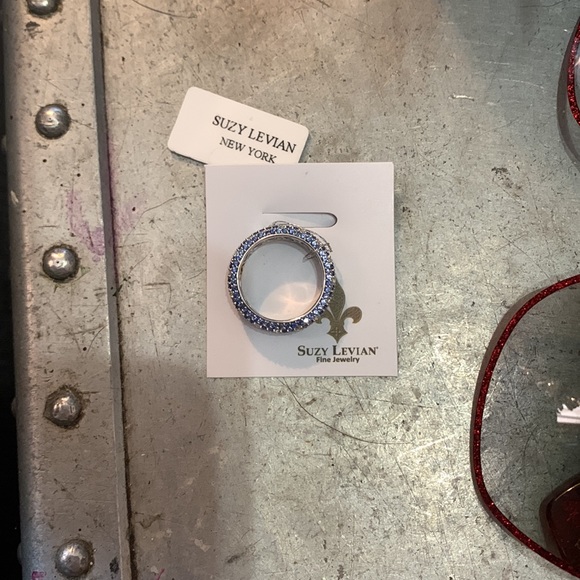New Suzy Levian Sterling Silver Pave Blue Sapphire & White Sapphire Stones Ring - Picture 6 of 6